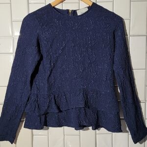 WREN Womens Long Sleeve Silk Textured Blouse Tiered Waist Exposed Rear Zipper  